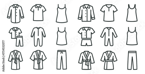 Clothing outline icons set – fashion, apparel, wardrobe and garment symbols