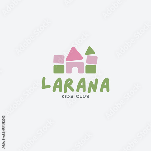 Playful kids club logo design perfect for branding children's products or services, evoking fun and creativity with its pastel colors and building block elements