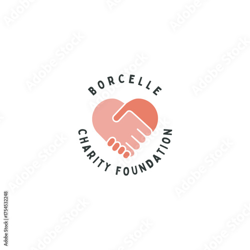 Heartfelt charity foundation logo design with handshake, perfect for nonprofits, community outreach, and social responsibility campaigns, modern and clean