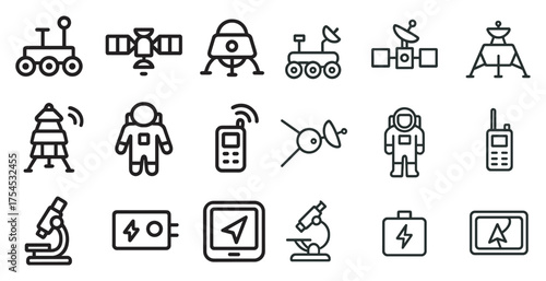 Space and astronomy icons set – outline, linear, celestial science symbols