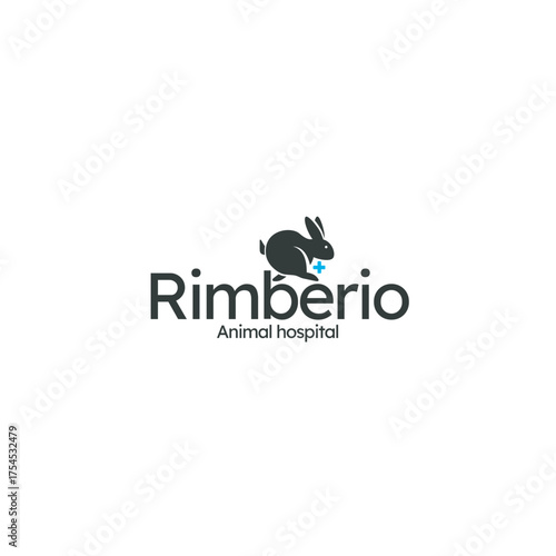 Modern animal hospital logo design with bunny silhouette and cross, perfect for veterinary clinic branding and marketing materials