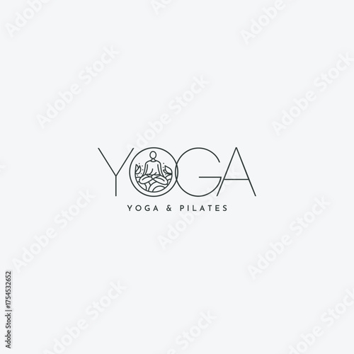 Elegant yoga and pilates logo design with meditating figure for modern wellness brand identity, promoting mindfulness, balance, and healthy lifestyle choices