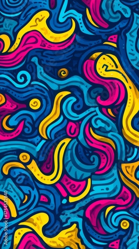 Colorful Abstract Design with Vibrant Swirls and Fluid Shapes for Artistic Background or Textile Print