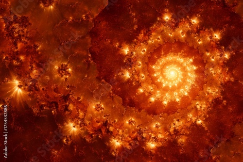 Vibrant Spiral Galaxy in Orange and Red Hues Featuring Intricate Patterns and Cosmic Light Effects for Digital Art Enthusiasts