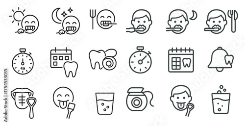 Dental care outline icons set – hygiene, tooth, oral health symbols