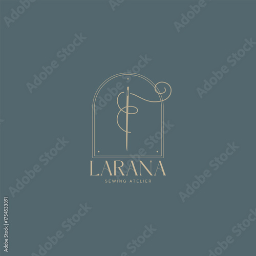 Elegant needle and thread logo design for sewing atelier branding, perfect for fashion designers, tailors, or textile businesses seeking a refined visual identity