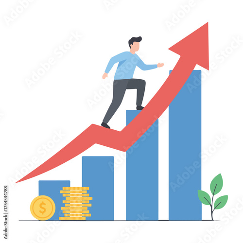 Business Growth Vector Illustration – Graph, Arrow, and Businessman