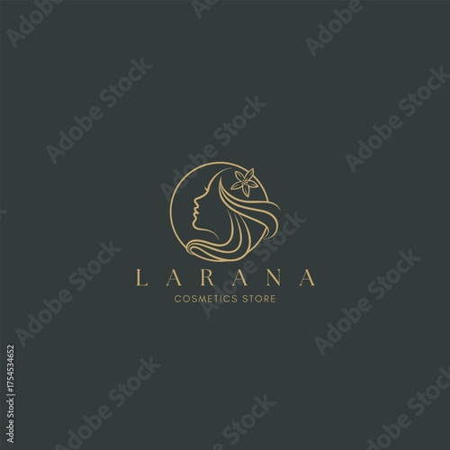 Elegant cosmetics store logo design featuring a woman's profile and flower, perfect for branding luxury skincare and beauty products online