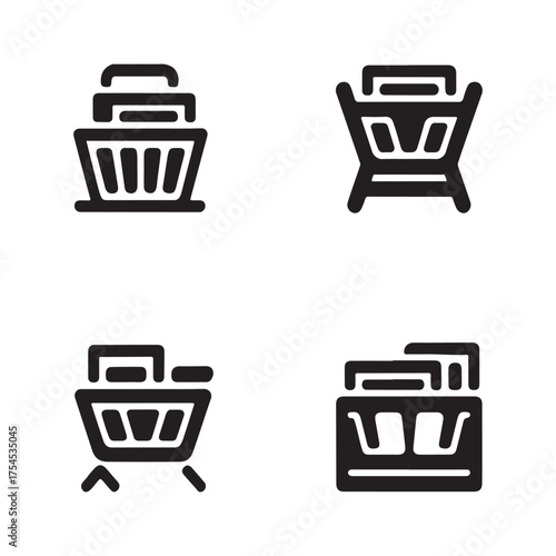 Office File Rack Holder Solid Icons Set