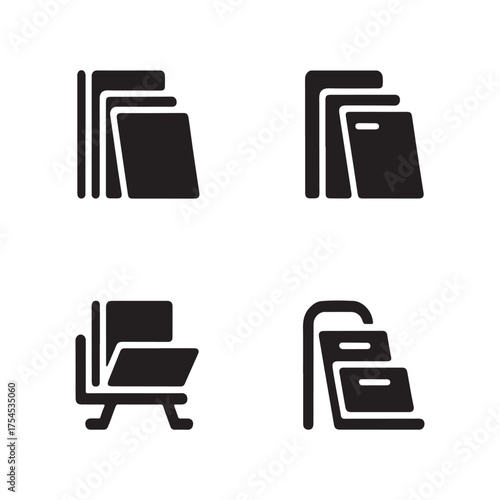 Magazine Stand Organizer Solid Icons Set