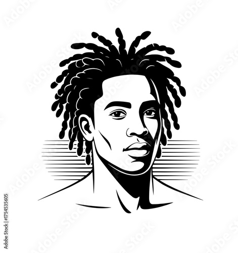 Hand-drawn abstract fashion illustration of imaginary  afro model with dreadlocks hairstyle
