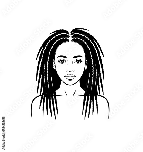 Hand-drawn abstract fashion illustration of imaginary  afro model with dreadlocks hairstyle
