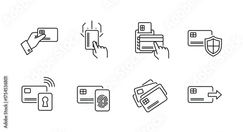 Credit card payment line icons isolated on white background