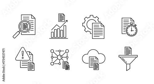 Set of document management icons isolated on white background for web design