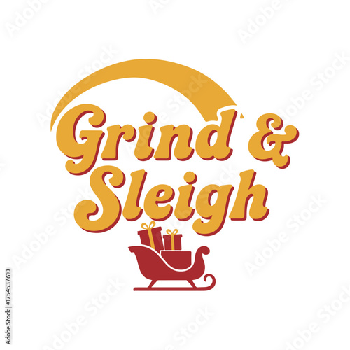 Festive grind and sleigh illustration with gifts and a winter theme