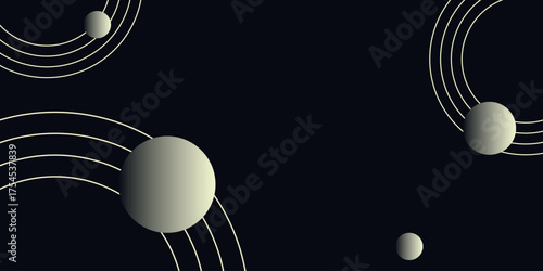 Dark abstract background with golden circles and dynamic circular lines. Luxury background concept for brochures, covers, banners and flyers. Vector illustration VOL. 2