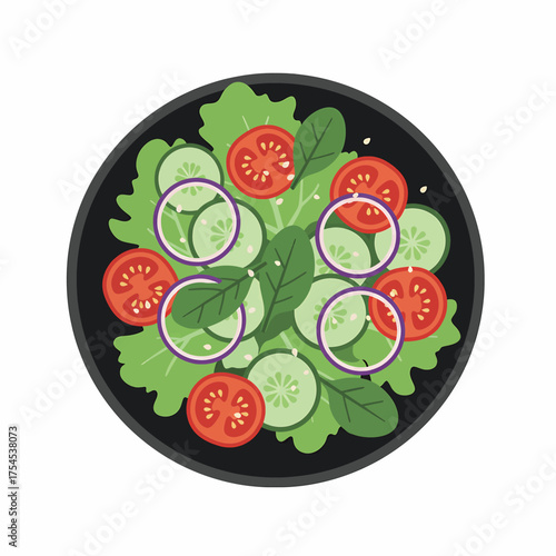 Simple Flat Lay Salad with Tomato Cucumber and Onion Illustration