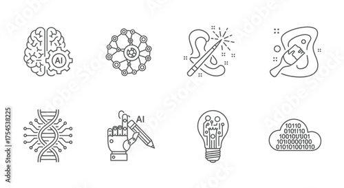 Artificial intelligence line icons set isolated on white background