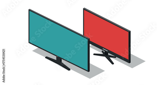 Isometric display: dual monitors in vibrant colors and modern design