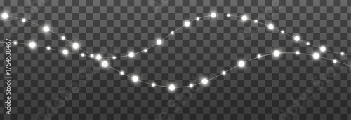 Glowing garlands on a transparent background for winter holidays, Christmas, New Year, Vector illustration in a bright glowing style.