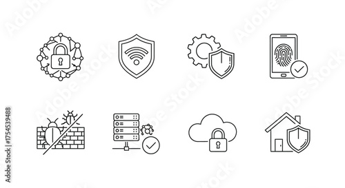 Cyber security icons isolated on white background for digital protection