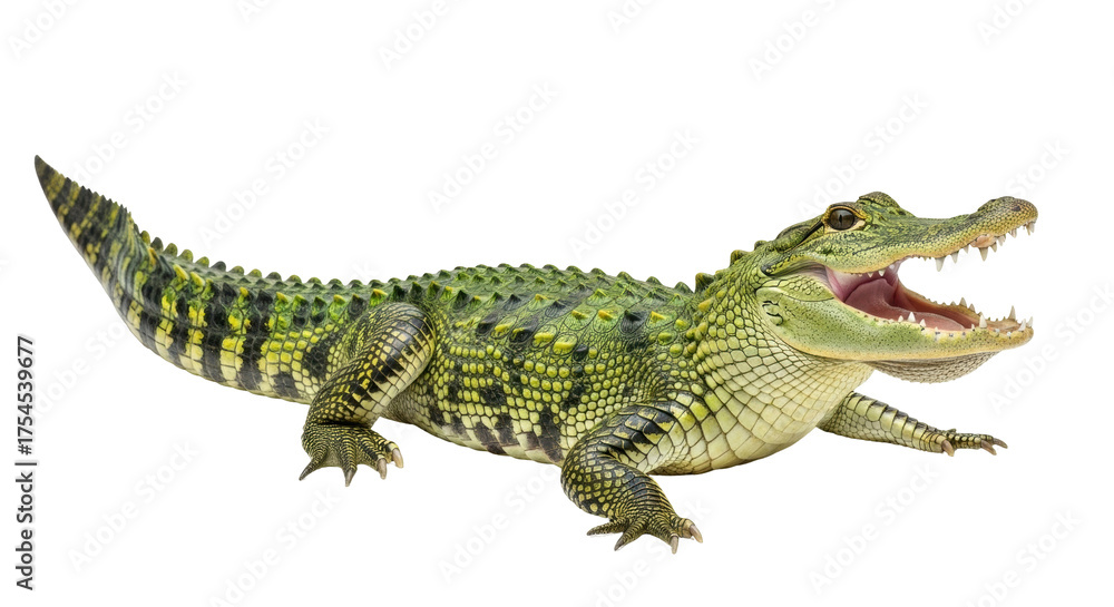 Obraz premium Isolated Caiman with an Open Mouth, a Predatory Reptile from South American Jungles