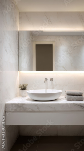 Wallpaper Mural Modern bathroom, white marble, minimalist, sink, soft light, elegant Torontodigital.ca