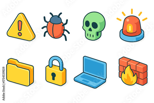 Cybersecurity threat icon set in 3d style. Security, antivirus protection symbols 3d pack.