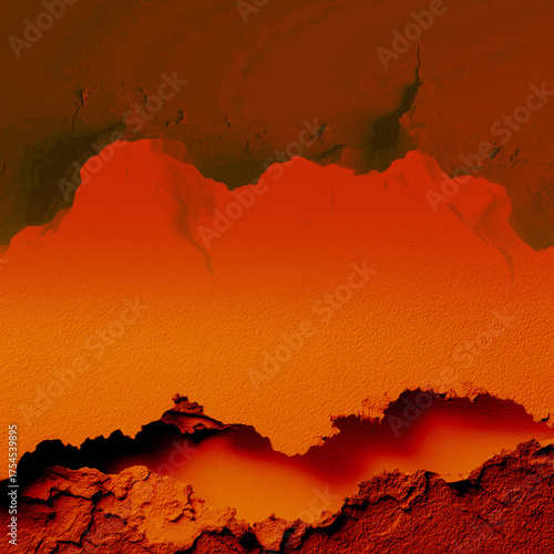 That image presents a dramatic and highly textured landscape, dominated by a warm,