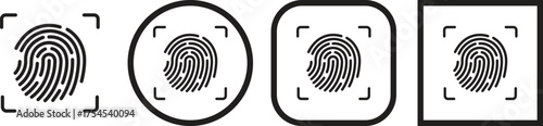 Fingerprint scan icon set, collection and group in flat and line style vector illustration, biometric security symbol bundle with identity, touch ID, login and authentication synonyms