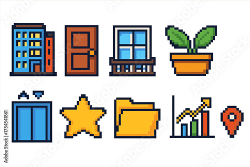 Home and office line icon set. Pixel style collection for modern interfaces.