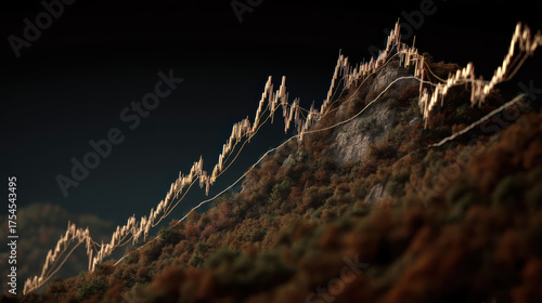 Optimistic stock market growth graph showing successful finance investment. chart over nature symbolizing positive future for trading