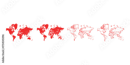 World Map Vector Illustration in Red Color on White Background for Geography and Travel