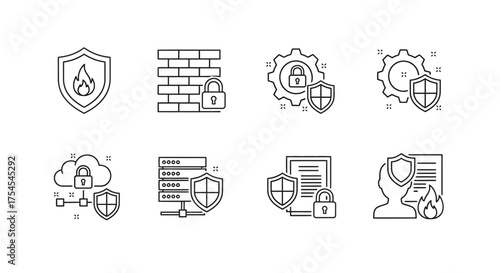Security system line icon set isolated on white background for web design