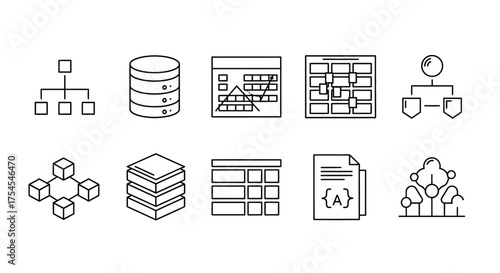 Foto Set of database and structure icons isolated on white background