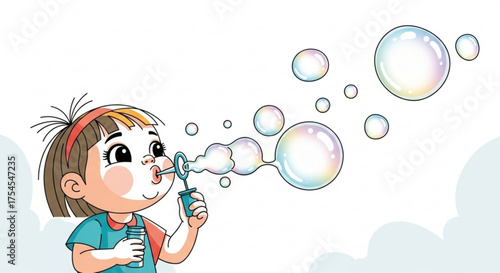 Illustration of a girl blowing bubbles