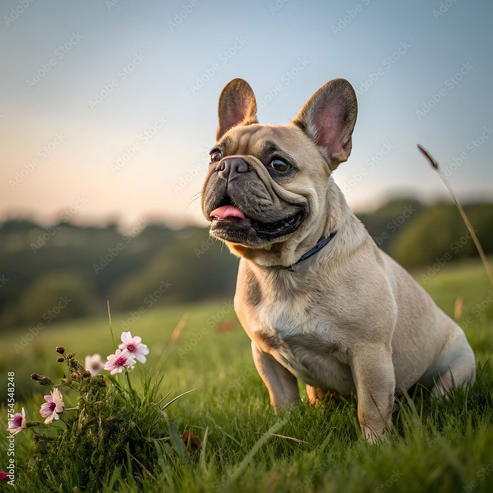 Fototapeta premium A charming French Bulldog with a playful personality, distinctive bat-like ears