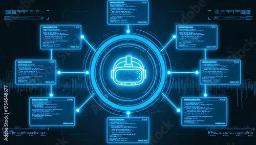 Dive into immersive virtual reality experiences with this modern glowing VR headset animation for gaming and metaverse exploration