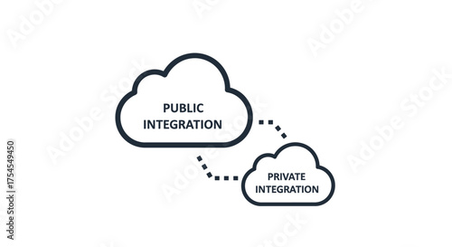Public and private cloud integration line icon isolated on white background