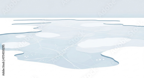 Frozen puddle with cracks and ice formations