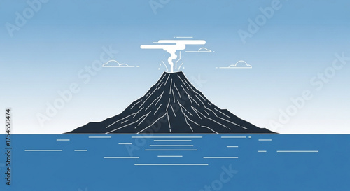 Volcano erupting in the ocean, creating a dramatic island landscape