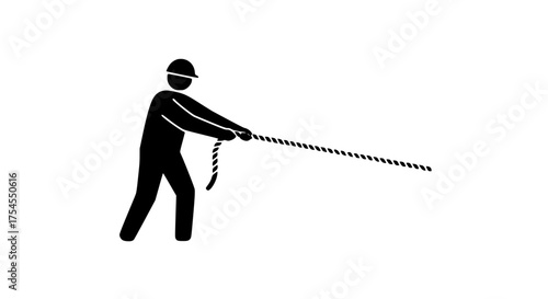 Person pulling rope black white icon