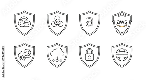 Cloud security and protection icons isolated on white background for data safety