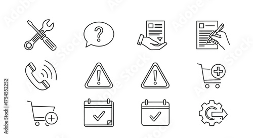 Set of business and service icons isolated on white background in line style