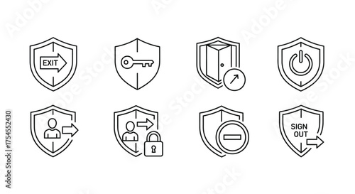 Set of security icons isolated on white background in line style vector