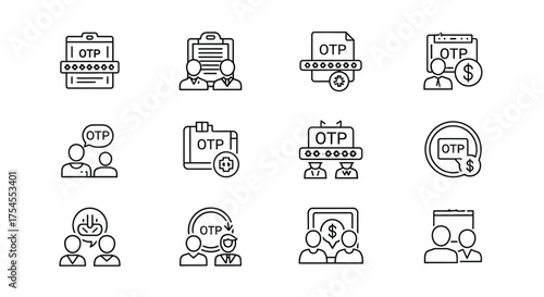 One time password line icons set, outline vector symbol collection, linear style