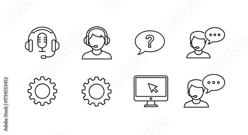 Set of customer service icons isolated on white background in outline style