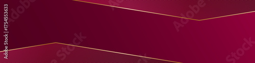 Burgundy red gradient abstract banner with gold lines, 3d geometric pattern and shadows. Futuristic design. Shiny poster or web banner template