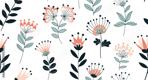 Whimsical botanical illustration of delicate wildflowers in pastel hues.