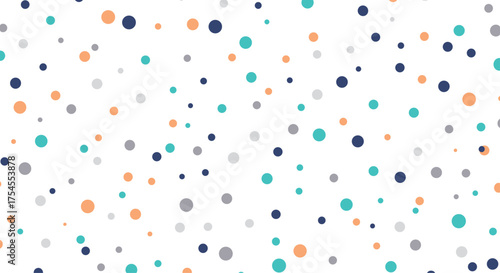 A colorful array of small dots scattered across a white background.